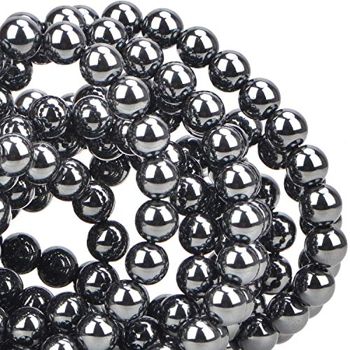 Image of 100Pcs Natural Crystal Beads Stone Gemstone Round Loose Energy Healing Beads with Free Crystal Stretch Cord for Jewelry Making (Hematite, 6MM)