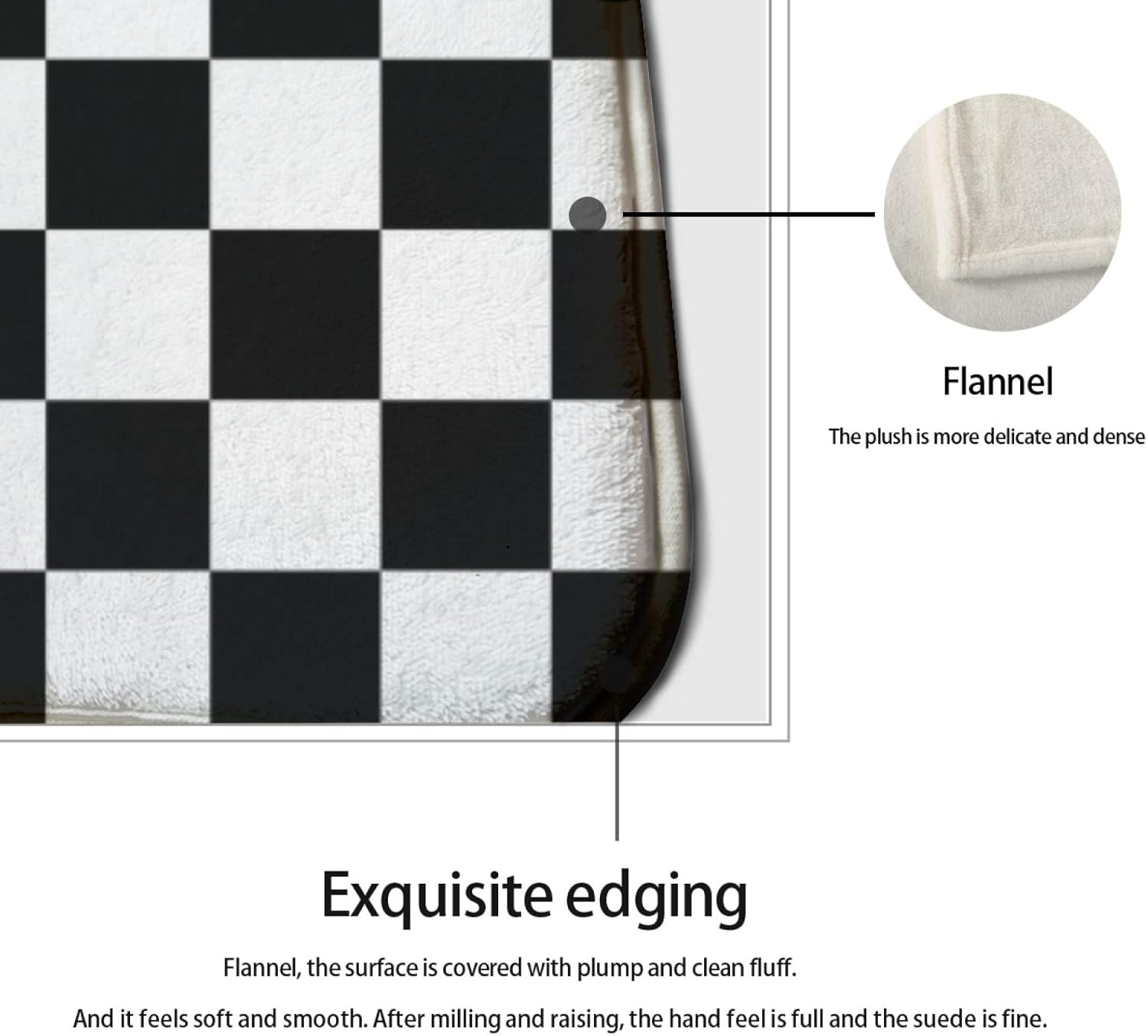 Black White Race Checkered Flag Pattern Kitchen Rug Set 2 PCS Floor Mats Washable Non-Slip Soft Flannel Runner Rug Doormat Carpet for Kitchen Bathroom Laundry