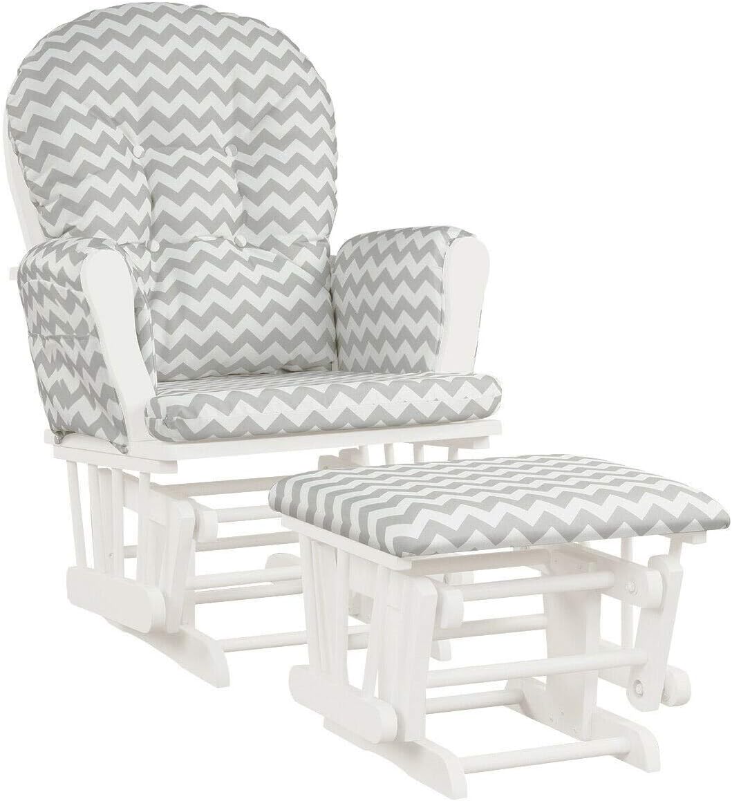 Nursery Rocking Chairs Nursery Glider Rocking Chair Wood Baby Rocker with Ottoman Cushion Upholstered Nursing Chair with Padded Arms (Stripe)