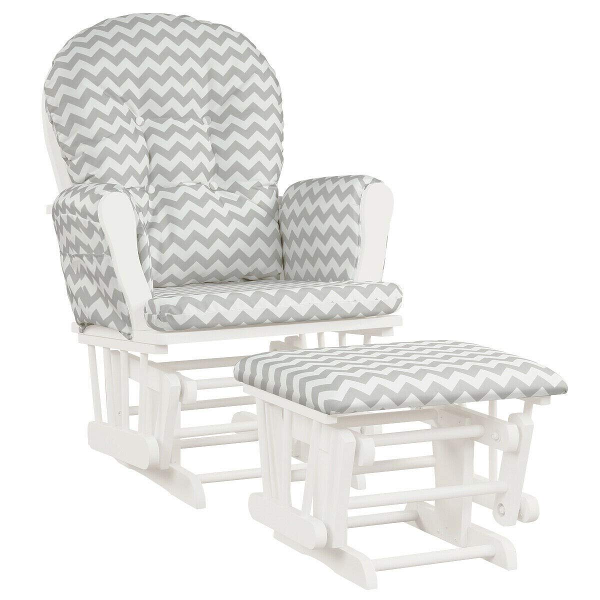 LHONE Nursery Rocking Chairs Nursery Glider Rocking Chair Wood Baby Rocker with Ottoman Cushion Upholstered Nursing Chair with Padded Arms (Stripe)