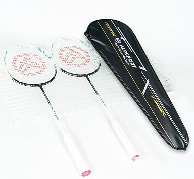 Flame Raging Fire Original Design 4U G5 Graphite Badminton Rackets Sets of 2, Full Carbon Fiber Racquets with 1 Leather Bag, 2 Tied Grips Tapes, Padel Raket for Sports Training
