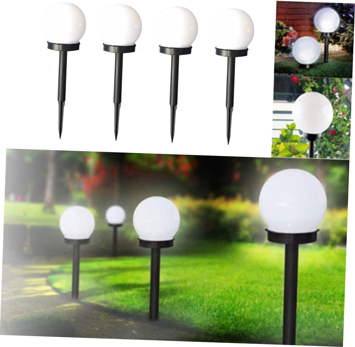 Uonlytech 4pcs Solar Lights Round Shape White Led Pathway Lamps for Lawn Patio Driveway Outdoor Lighting