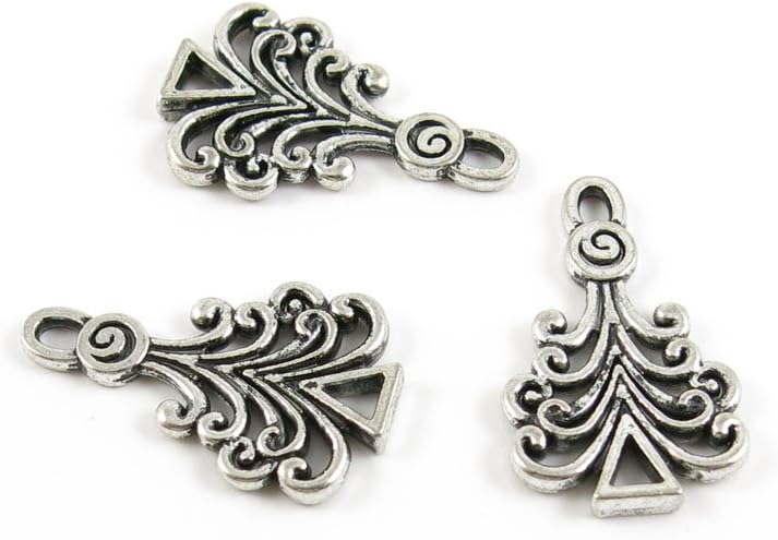 400 Pieces Antique Silver Tone Jewelry Making Charms Findings Fashion Wholesale Supplies Pendant Lots Bulk Supply 51XT03 Christmas Tree