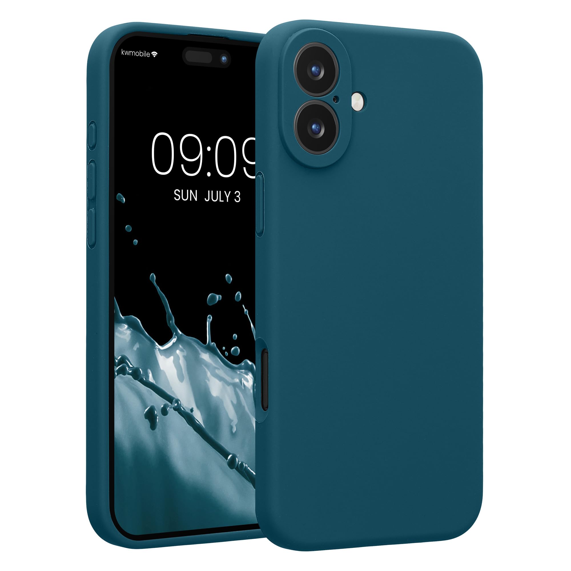 kwmobile Case Compatible with Apple iPhone 16 Plus Case - Slim TPU Silicone Phone Cover - Soft Touch Finish - Teal Matte
