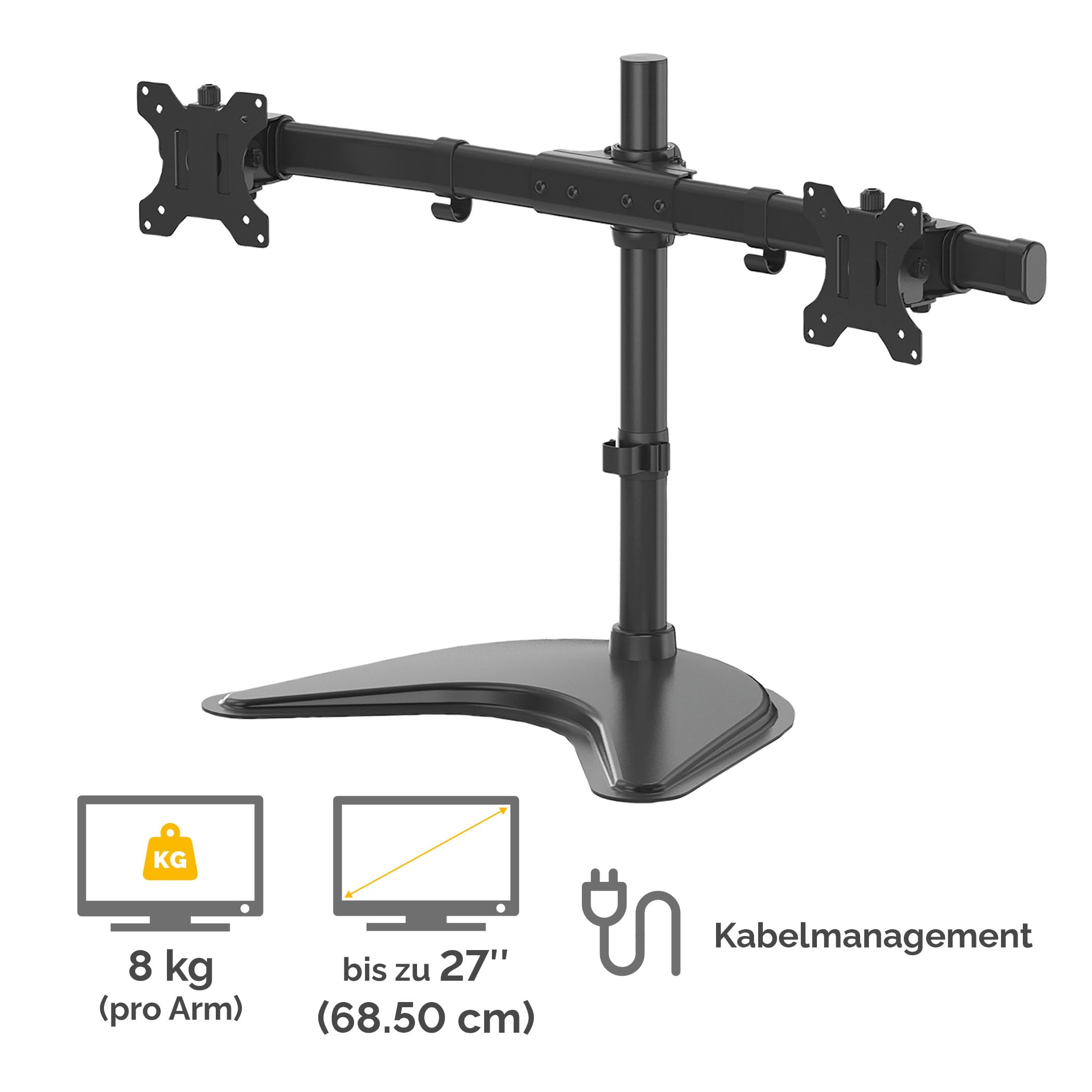Fellowes Monitorarm Seasa mit Standfuß - höhenverstellbar - ergonomisch - für 2 Monitore bis je 68,5 cm (27 Zoll) - schwarz