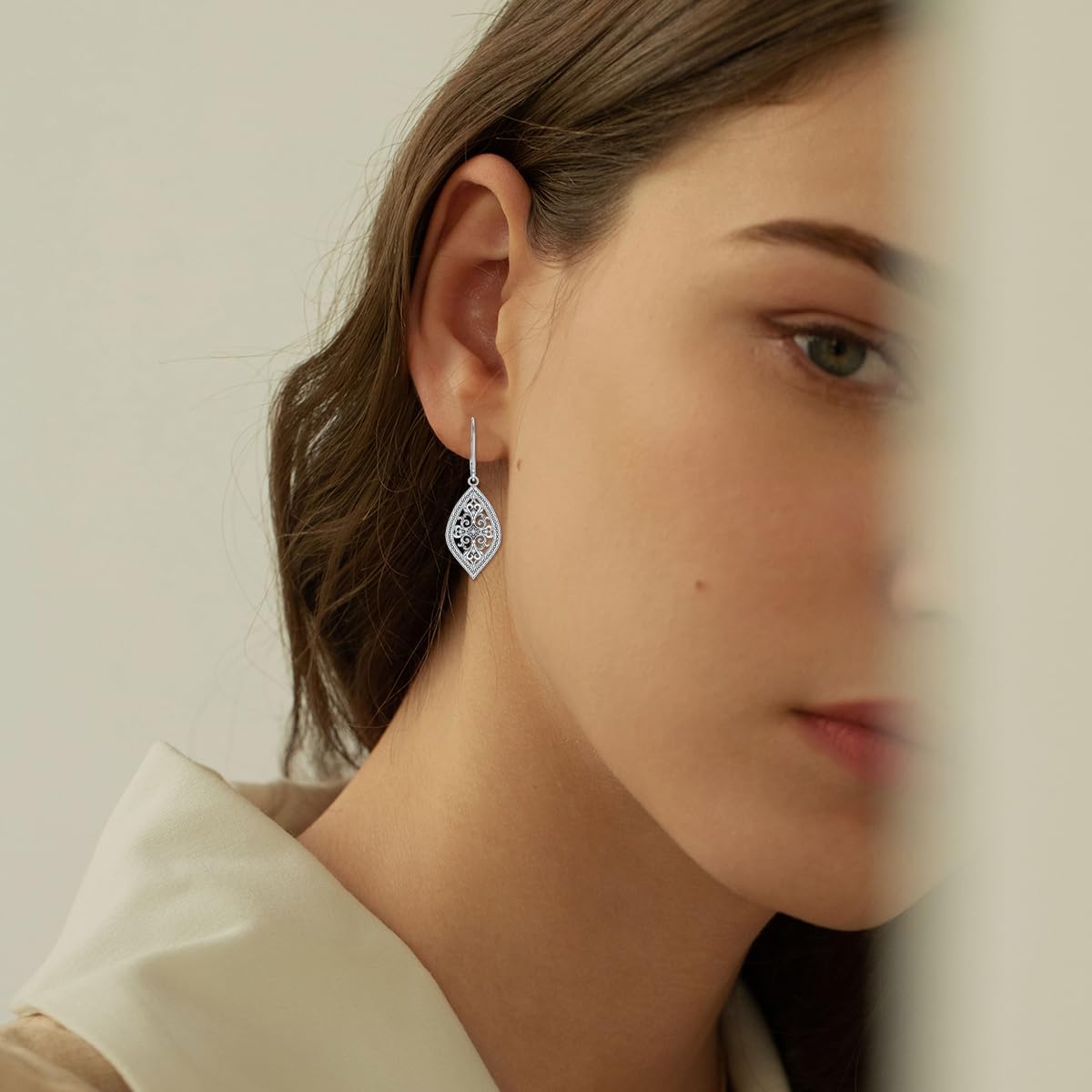 Diamond Openwork Filigree Drop Dangle Earrings for Women in 925 Sterling Silver - Image 4