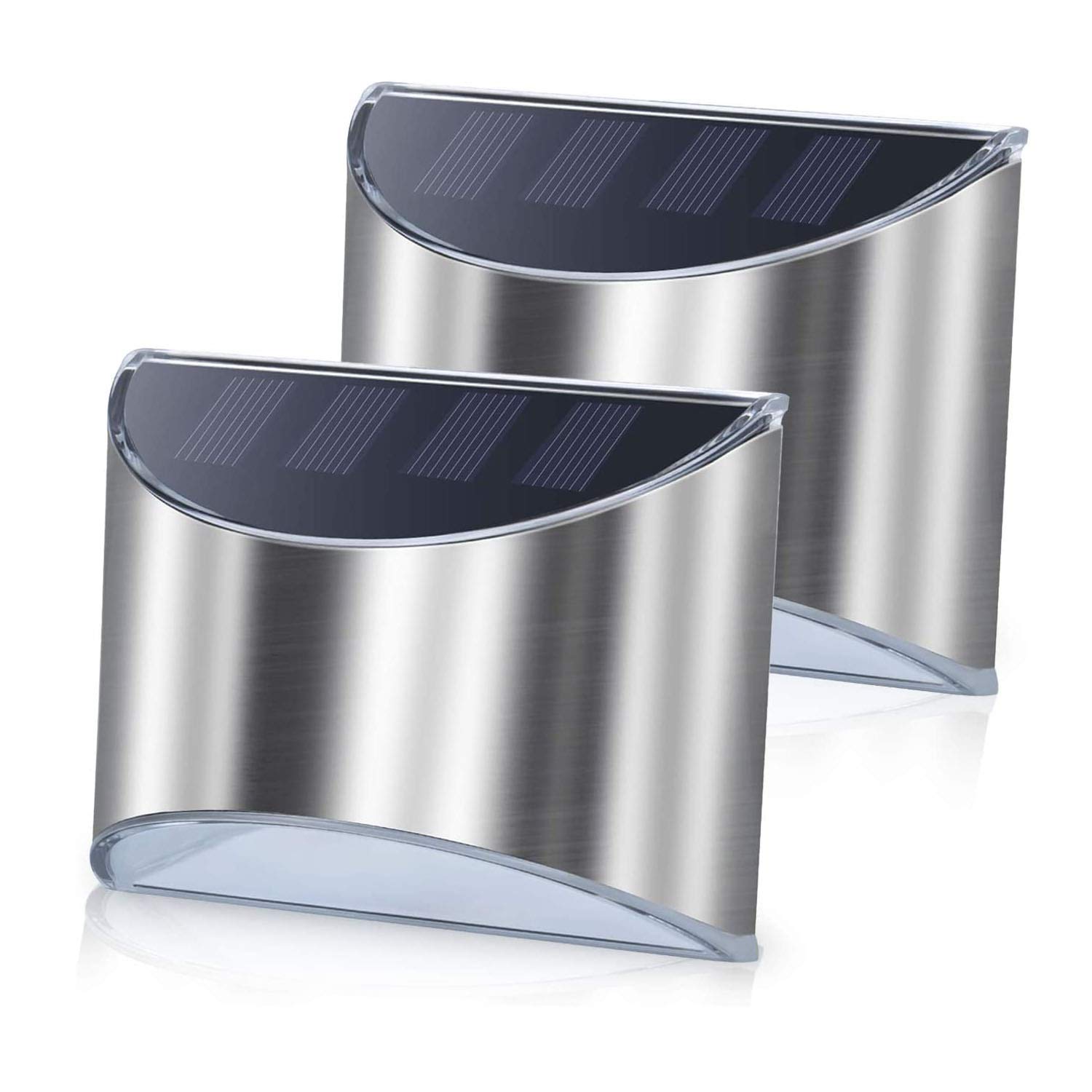 Thrink Silver (Pack Of 2) Solar Wall Led Lights Stainless Steel Waterproof Security Lights Steel Wall Sconce Security Led Lamp Wireless Outdoor Fence Step Led Lights With Motion Sensor