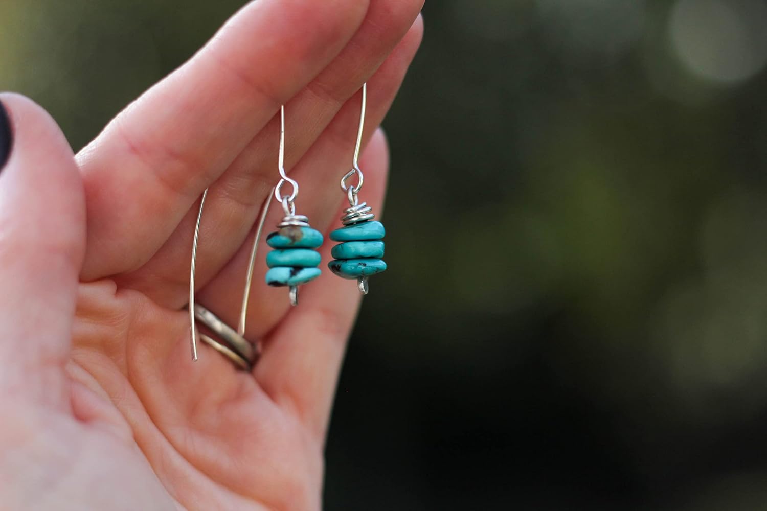 Real handmade turquoise earrings for her, December birthstone sterling silver jewelry