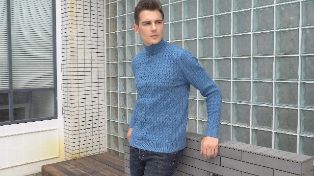 Hisir Pull Homme Col Roulé Tricot Torsadé – Pull Slim Fit Chaud Hiver Col Haut Basique Couleur Unie