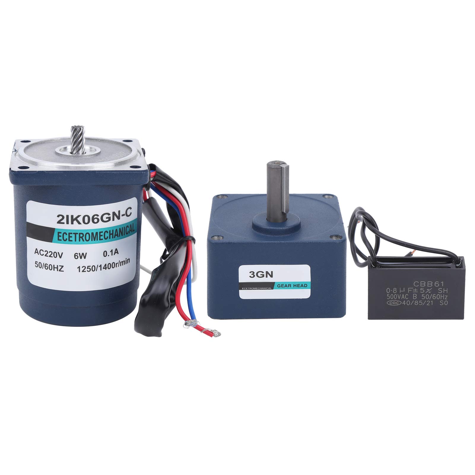 SIXRUN Motoriduttore AC Motore AC220V in Acciaio Inossidabile 6W Velocità Fissa con Regolatore del e Condensatore 1250 1400 RPM per Apparecchiature di Trasporto Macchine Fai da Te Uso in Officina (60)