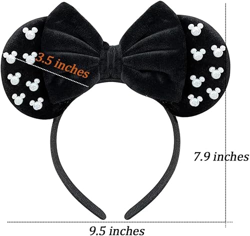 Miniatura 7 de Trnerm Diademas de orejas de ratón de tamaño grande para mujer, orejas de ratón peludas negras para adultos, diadema de orejas de parque de talla