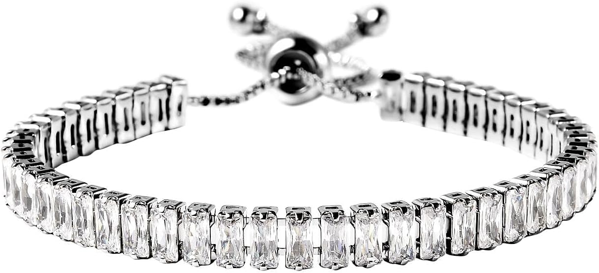 Cubic Zirconia Bolo Tennis Bracelet for Women - White Adjustable Tennis Bracelets Cute Cubic Zirconia Statement Jewelry - Engagement, Wedding, Anniversary - Birthday Christmas Gifts for Womens