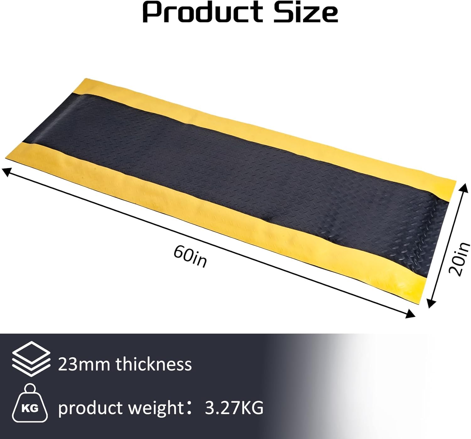 Nisorpa Anti Fatigue Mat Industrial, 20"x 60" Ergonomic Standing Mat with Safety Yellow Border, PVC Foam Commercial Cushion Floor Mats for Garage, Workplace, Shop