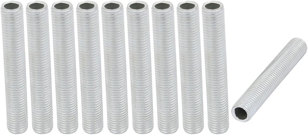 uxcell Lamp Pipe Nipple, M8 Thread 50mm Length Hollow Lamps Repair Part Hardware for Lamp Lights, Zinc Plated Silver Tone, Pack of 10