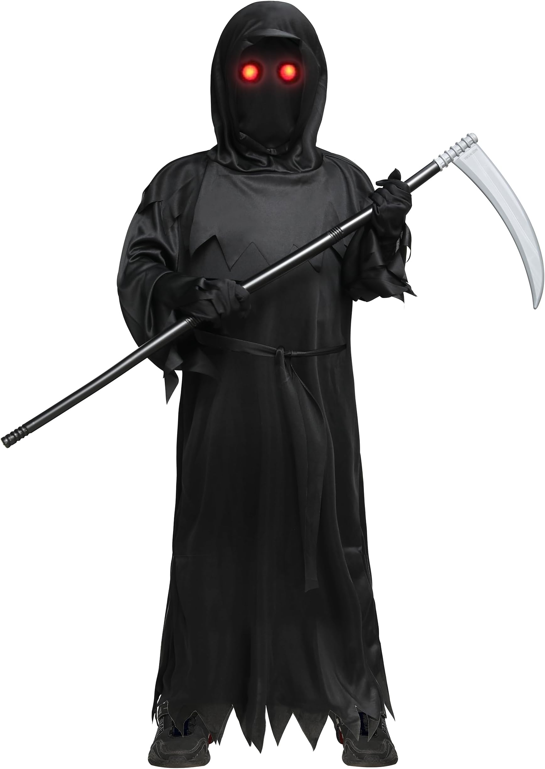 DoxrmuruGrim Reaper Costume for Kids Halloween Costume with Light Up Red Eyes