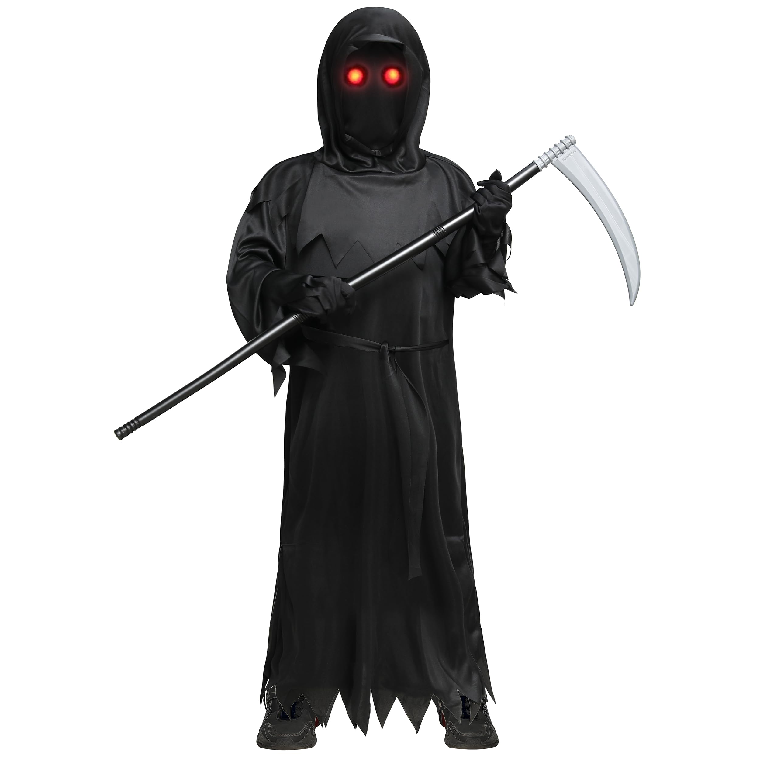 DoxrmuruGrim Reaper Costume for Kids Halloween Costume with Light Up Red Eyes