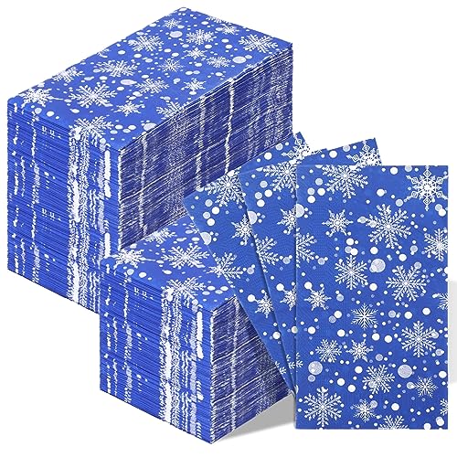 Image of Jetec 200 Pcs Christmas Snowflake Disposable Paper Guest Napkins Disposable Hand Towels for Bathroom Snowflake Guest Disposable Paper for Home Office Kitchen Christmas Party Supply