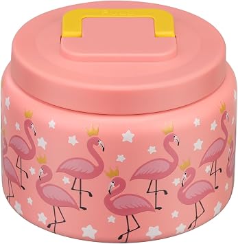 PIQUEBAR 8oz Kids Thermo for Hot Food,Small Lunch Thermos Food Container Stainless Steel,Easy Open Wide Mouth Thermo for Hot Cold Food for Preschool Travel Light Pink Flamingos