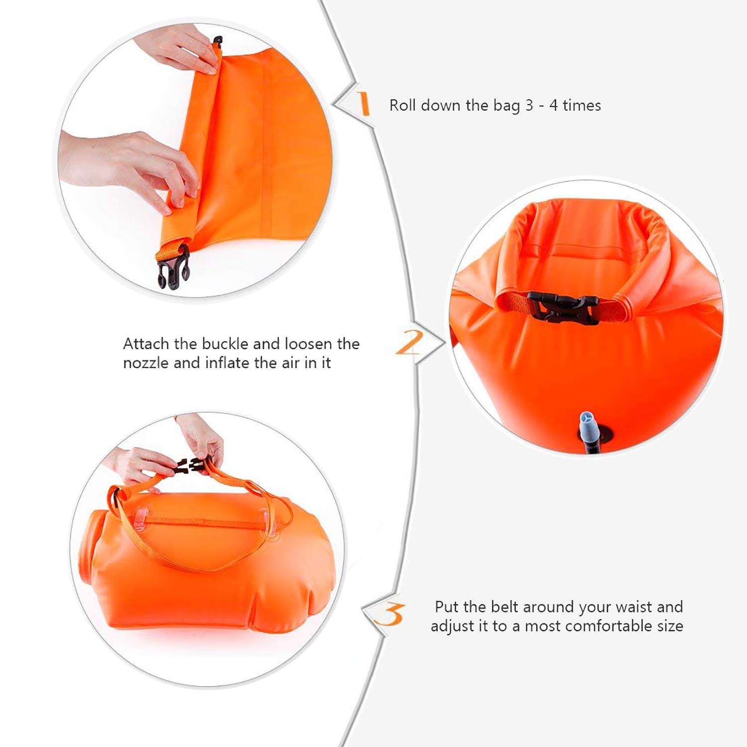 Bouée De Natation Triathlon 20 L – Orange Fluo, Avec Sac étanche Pour Téléphone, Airbag Indépendant