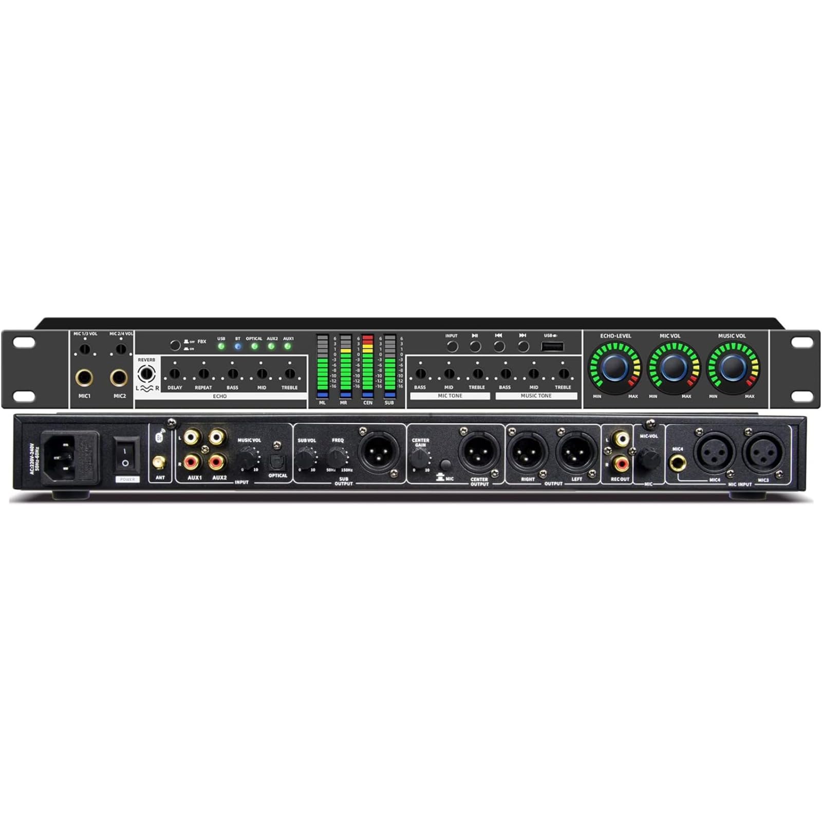 FX12 Karaoke Pre-Effetti KTV Professional Digital Audio Echo Effect Processore DSP Audio Processore con Bluetooth USB