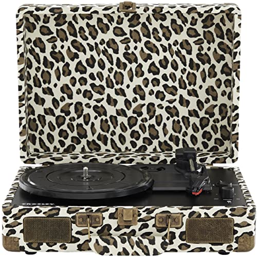 Image of Crosley CR8005F-LP Cruiser Plus Vintage 3-Speed Bluetooth in /Out Suitcase Vinyl Record Player Turntable, Leopard