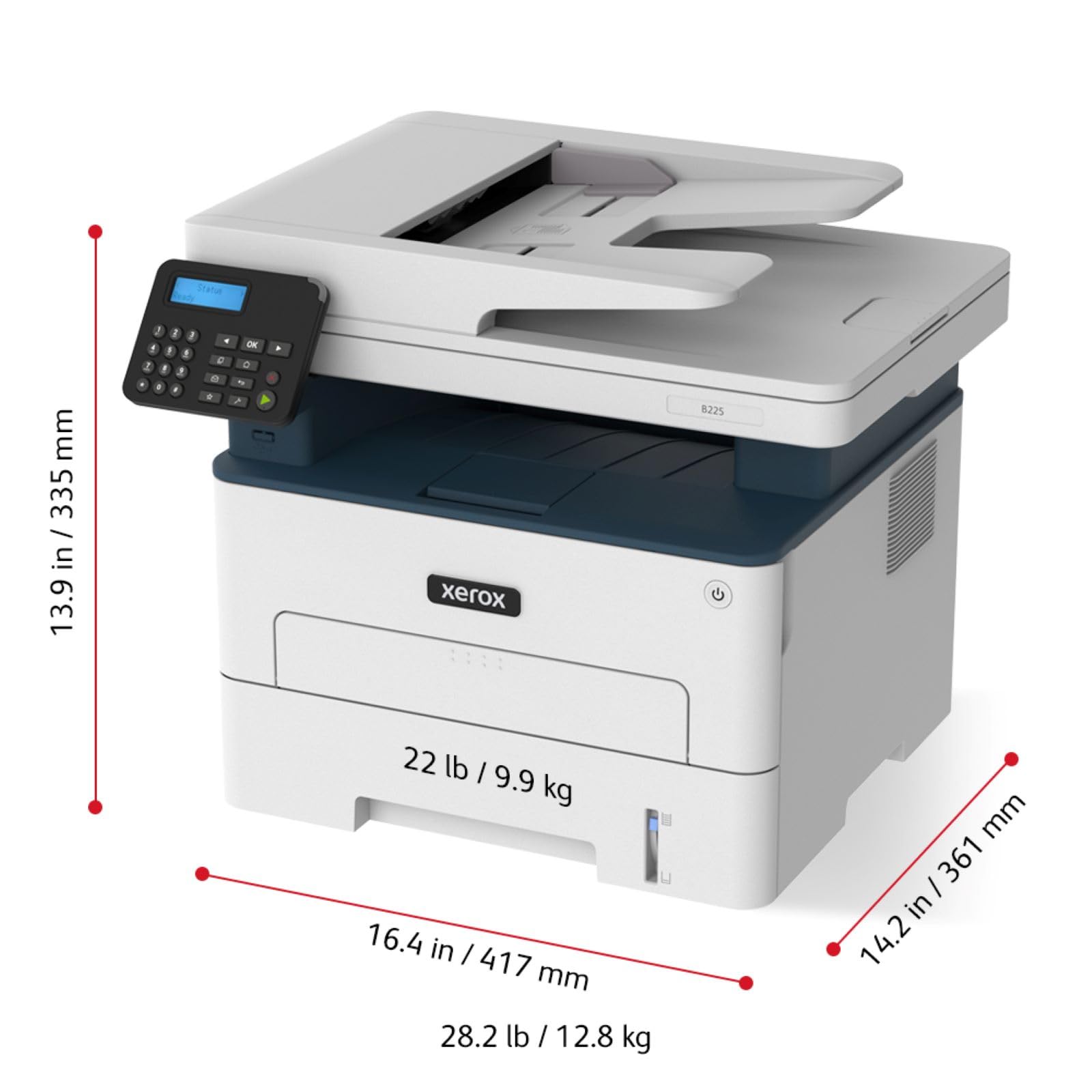 Xerox B225dni A4 34ppm Multifunktionsdrucker Laser Schwarz-Weiß Wireless mit Duplexdruck - Kopieren/Drucken/Scannen (3 Jahre Garantie inklusive)