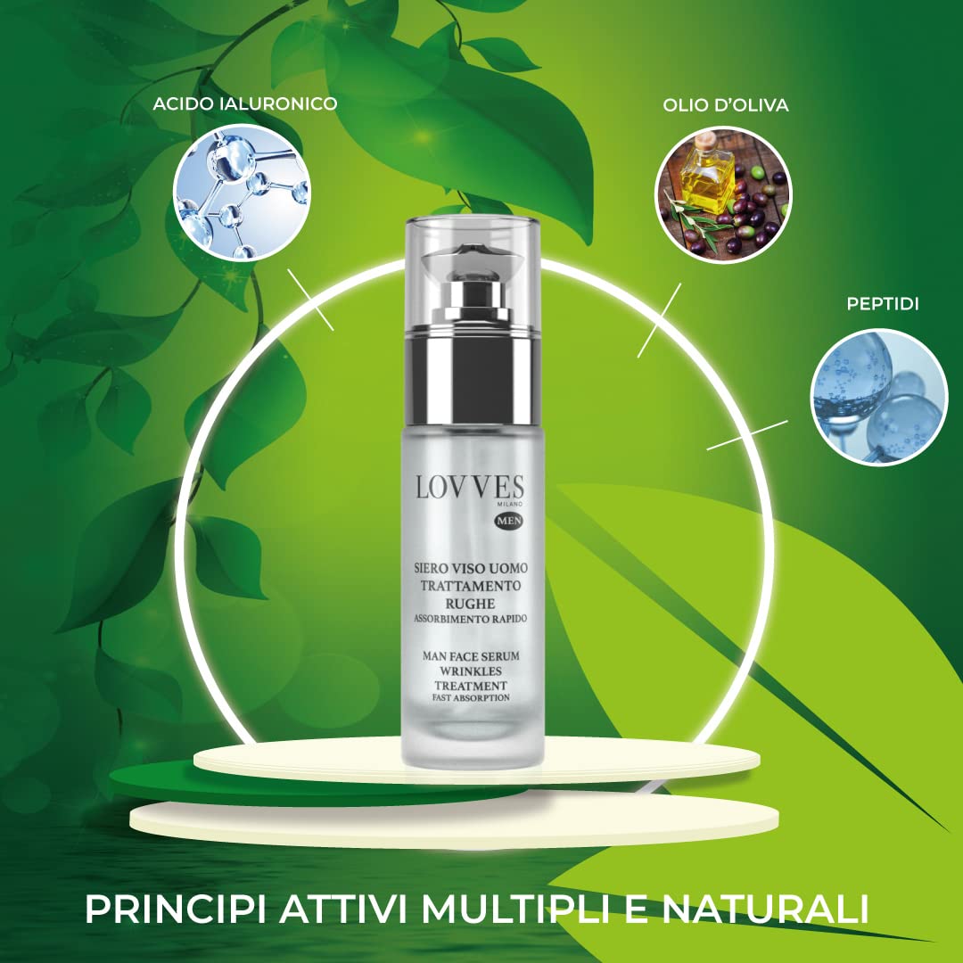 LOVVES Męskie serum do twarzy przeciwzmarszczkowe, wysokie naturalne kosmetyki, stymuluje produkcję kolagenu, wygładzający, do codziennego leczenia twarzy i konturu oczu, 30ml szklanej butelki.