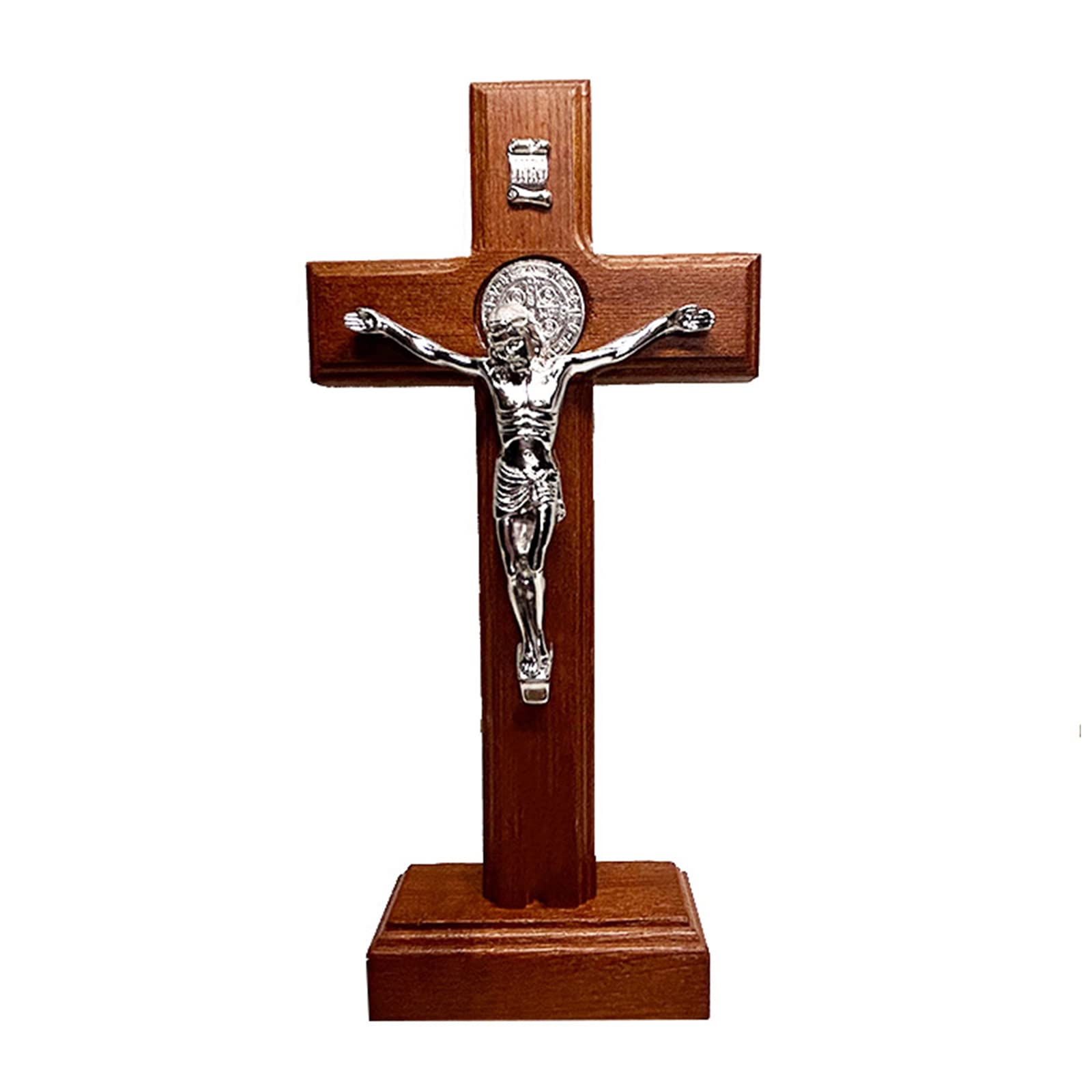 Oxxggkao Wood Cross Ornament Standing Statue Tabletop Sculpture Decoration for Home Bedroom Dormitory Party Decoration Unique Religious Gift