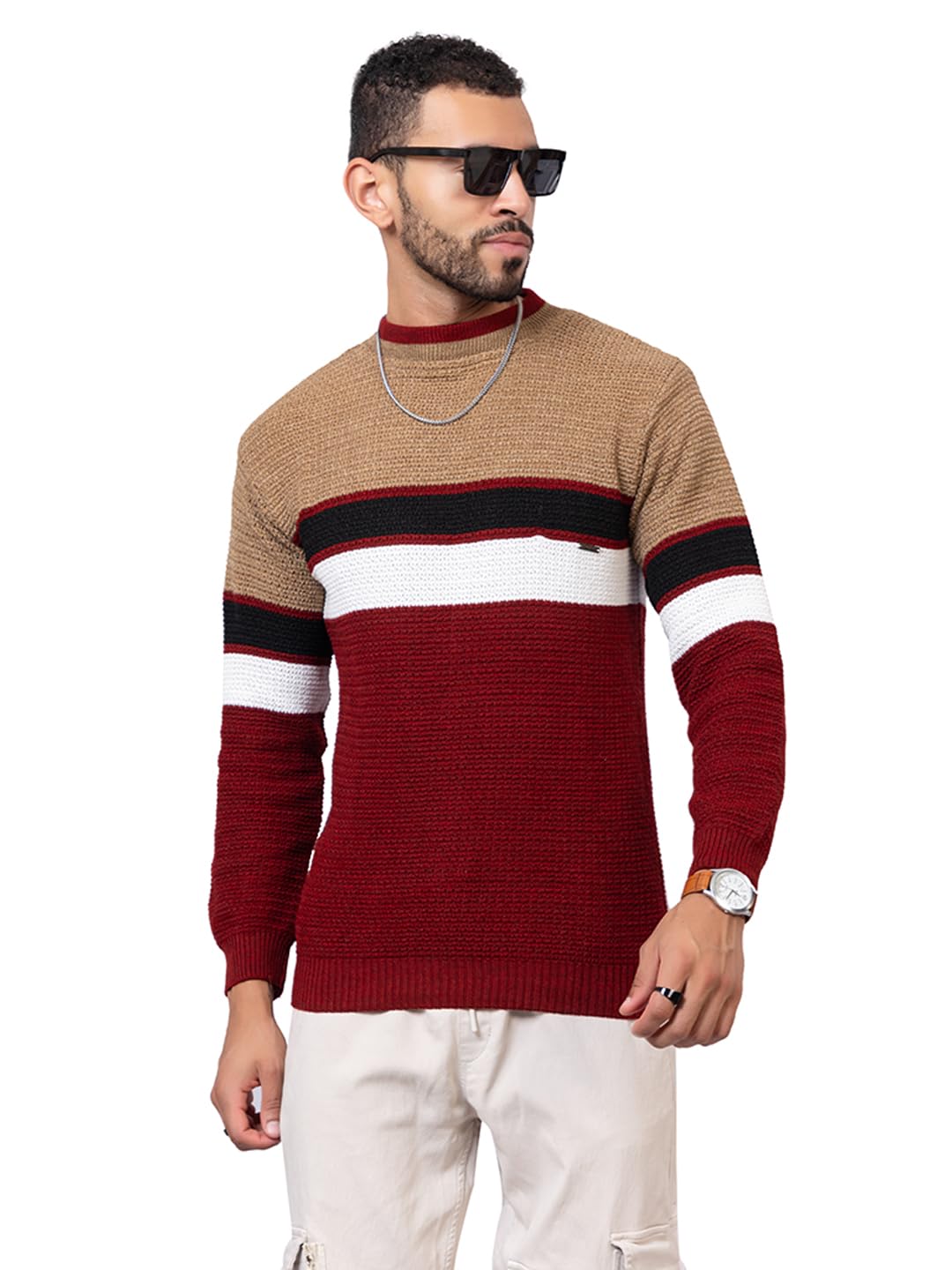 wear lusso Men’s Winter Pullover – Crew Neck Knit Sweater with Bold Striped Block Pattern | Cozy Knitwear for Cold Weather Fashion-picture-55