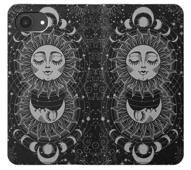 Housse cuir iPhone 16e Mystical Sun Moon étui flip chic - 3