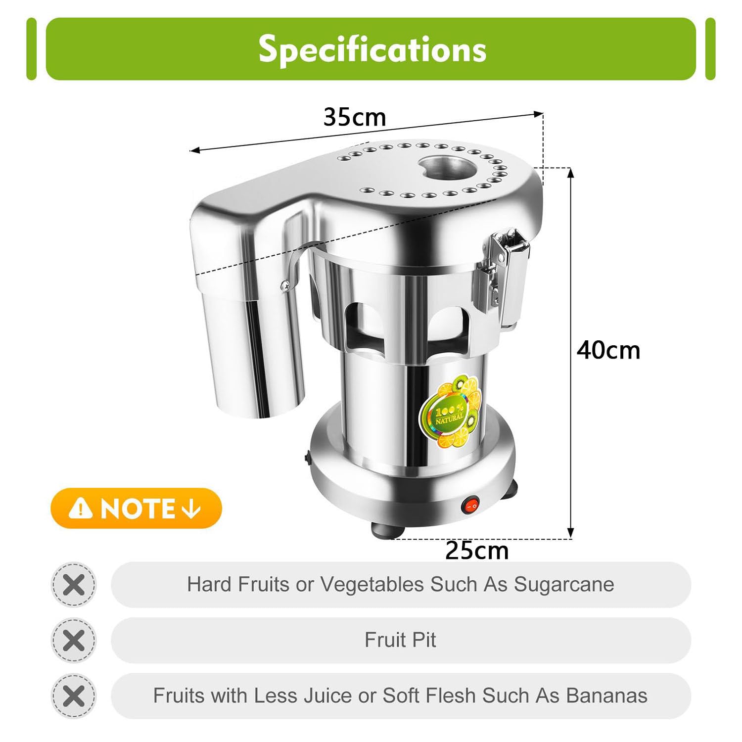 Estrattore di Succo Commerciale, spremiagrumi centrifugo Elettrico da 370 W e 4300 Giri/min, Macchina per succhi di Frutta e Verdura Intera in Acciaio Inossidabile per ristoranti, Bar
