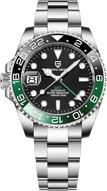 Pagani Design Men's GMT Automatic Mechanical Watch 100m/bar Waterproof Ceramic Bezel Sapphire Glass Luminous Hands Watch