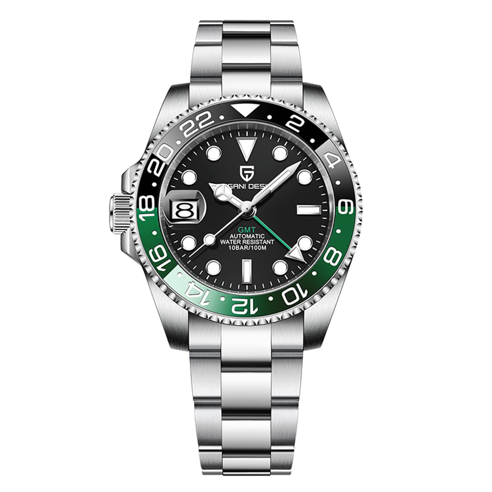 Pagani Design Men's GMT Automatic Mechanical Watch 100m/bar Waterproof Ceramic Bezel Sapphire Glass Luminous Hands Watch