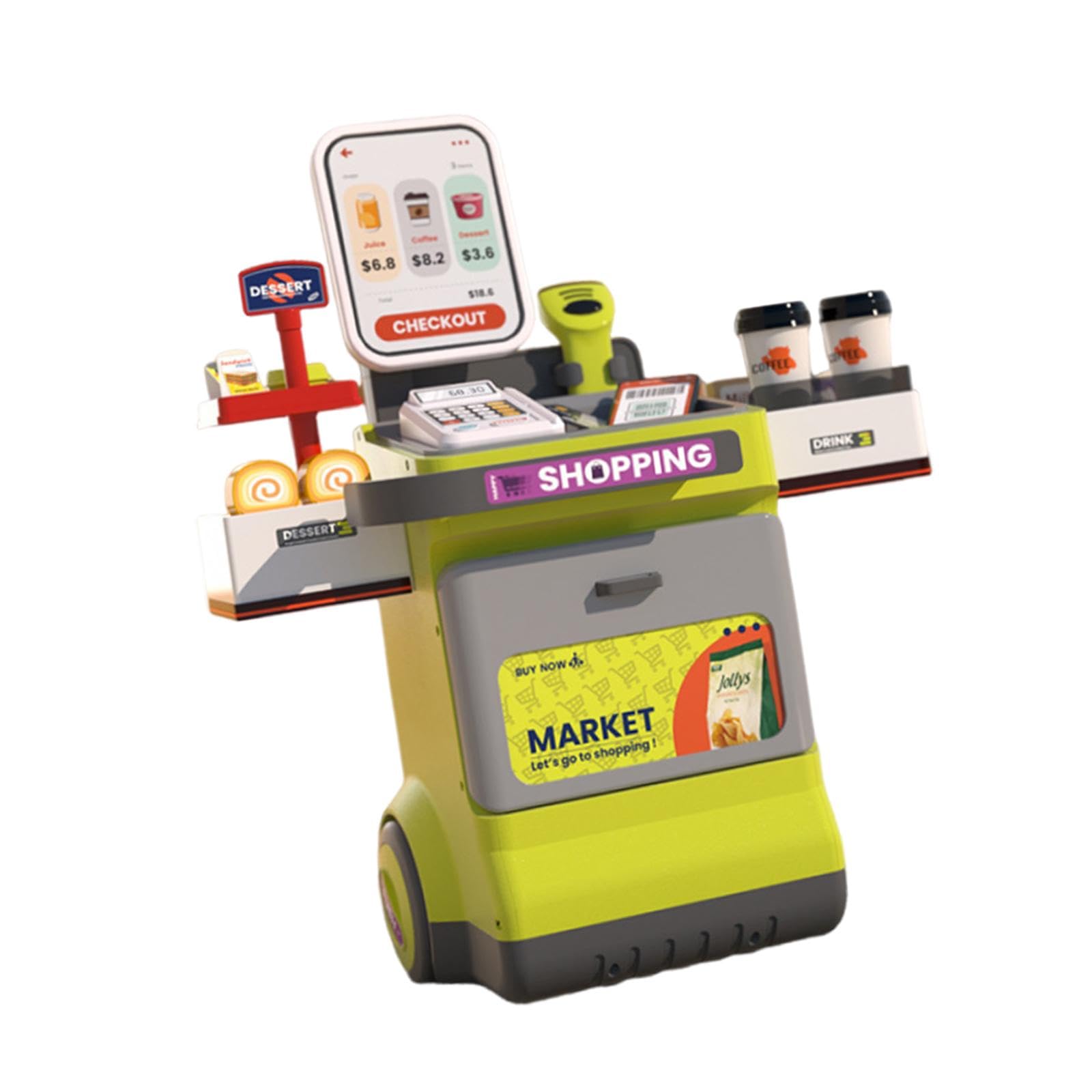 Caja registradora para niños, Juego de simulación, Juego de simulación, coordinación Mano-Ojo, Adorno, Tienda, supermercado, de comestibles, de Comida, Verde