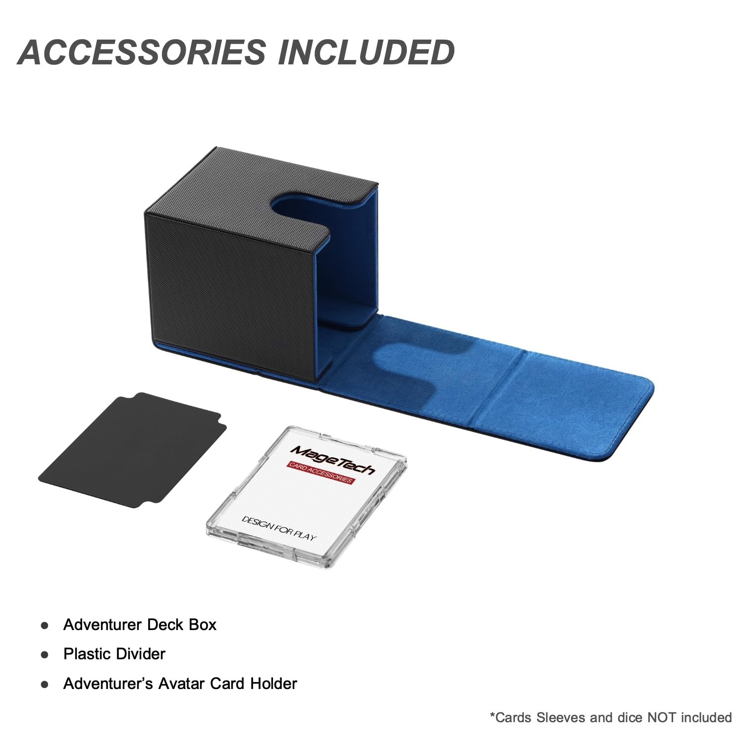 Adventurer Hero Caja Modular Para Cartas MTG – Capacidad Para 99 Cartas Con Doble Funda, Soporte Avatar Magnético, Expandible, Color Negro/Azul