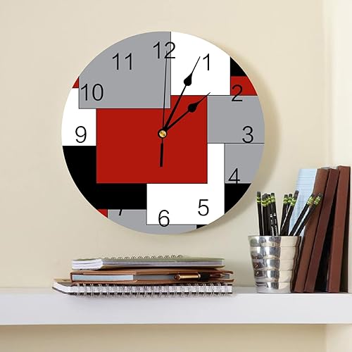 Miniatura 2 de Reloj de pared silencioso sin tictac para decoración del hogar, blanco, gris, negro, rojo, abstracto, irregular, geométrico, esfera de números de 10