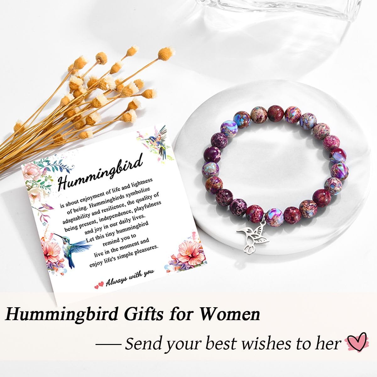 Leyung Hummingbird Gifts for Women, Inspirational Hummingbird Bracelet Jewelry Gifts, Christmas Birthday Retirement Gifts for Her Women Friends Sisters Mom