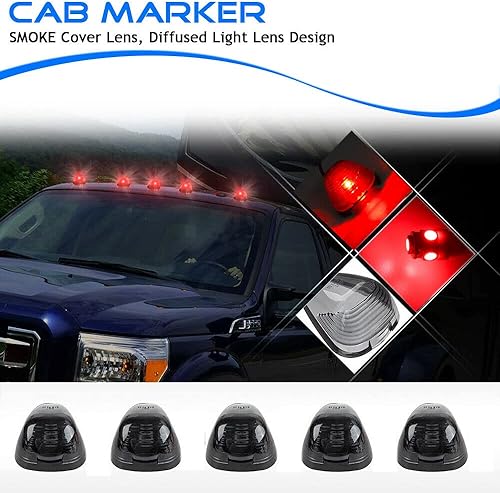 Miniatura 10 de 5 lámparas de funcionamiento negras con lente ahumada para techo con luces LED blancas compatibles con Ford F150 F250 F350 F450 F550 F650 F750 E150