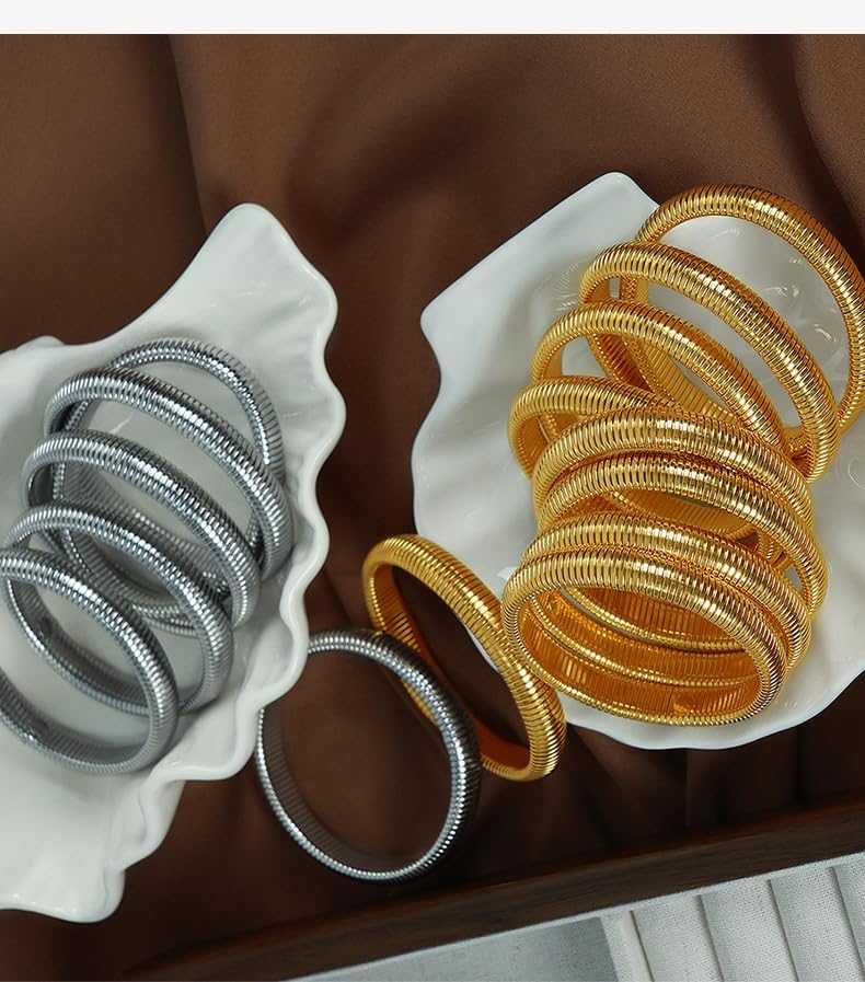 Fuqimanman2020 Chunky Snake Chain Bangle Bracelet Stretch Stackable Wide Wristband Stainless Steel Gold Silver Filled Elastic for Women Punk Party Jewerly - Image 3