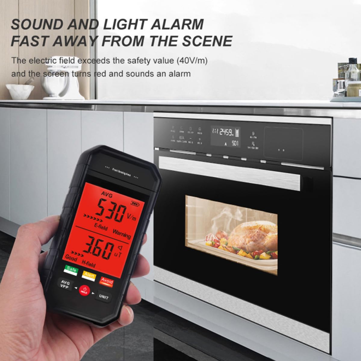 Détecteur de Rayonnement Numérique Portable Noir en Plastique Alarme Sonore et Écran Large Facile à Lire pour Mesure Emf Intérieur et Extérieur