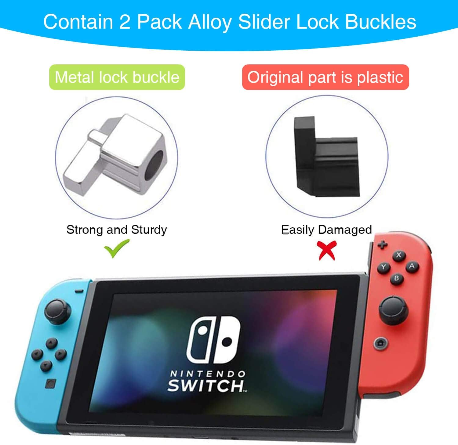 (2 Pack) Joystick Replacement for Joycon, Switch Analog Stick Parts for Nintendo Switch Joy Con Controller Thumbstick, Include Full Repair Tool Kit and 2 Metal Lock Buckles, 2 Jon Con Replacement