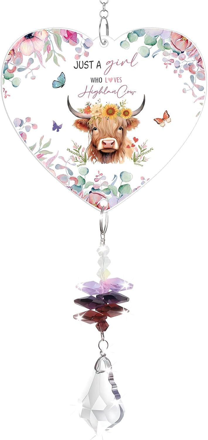 Highland Cow Crystal Suncatcher, "Just A Girl Who Loves Highland Cow" Ornaments, Scottish Gifts for Cows Lovers, Perfect for Christmas, Birthday, Party & Graduation