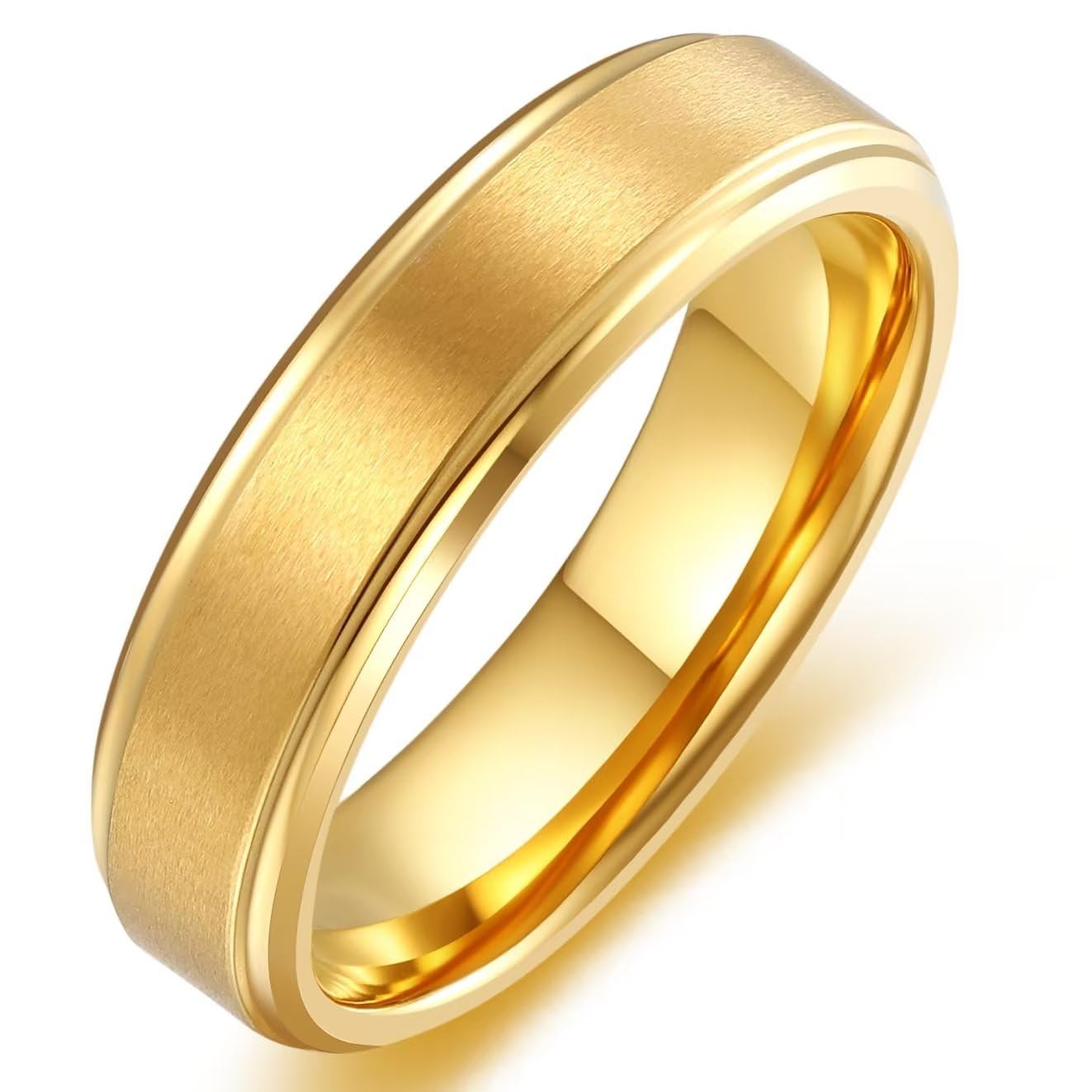 Mens Womens 6mm 8mm Gold Tungsten Carbide Rings Wedding Bands Gold Tungsten Ring Matte Finish Step Edges-image-16