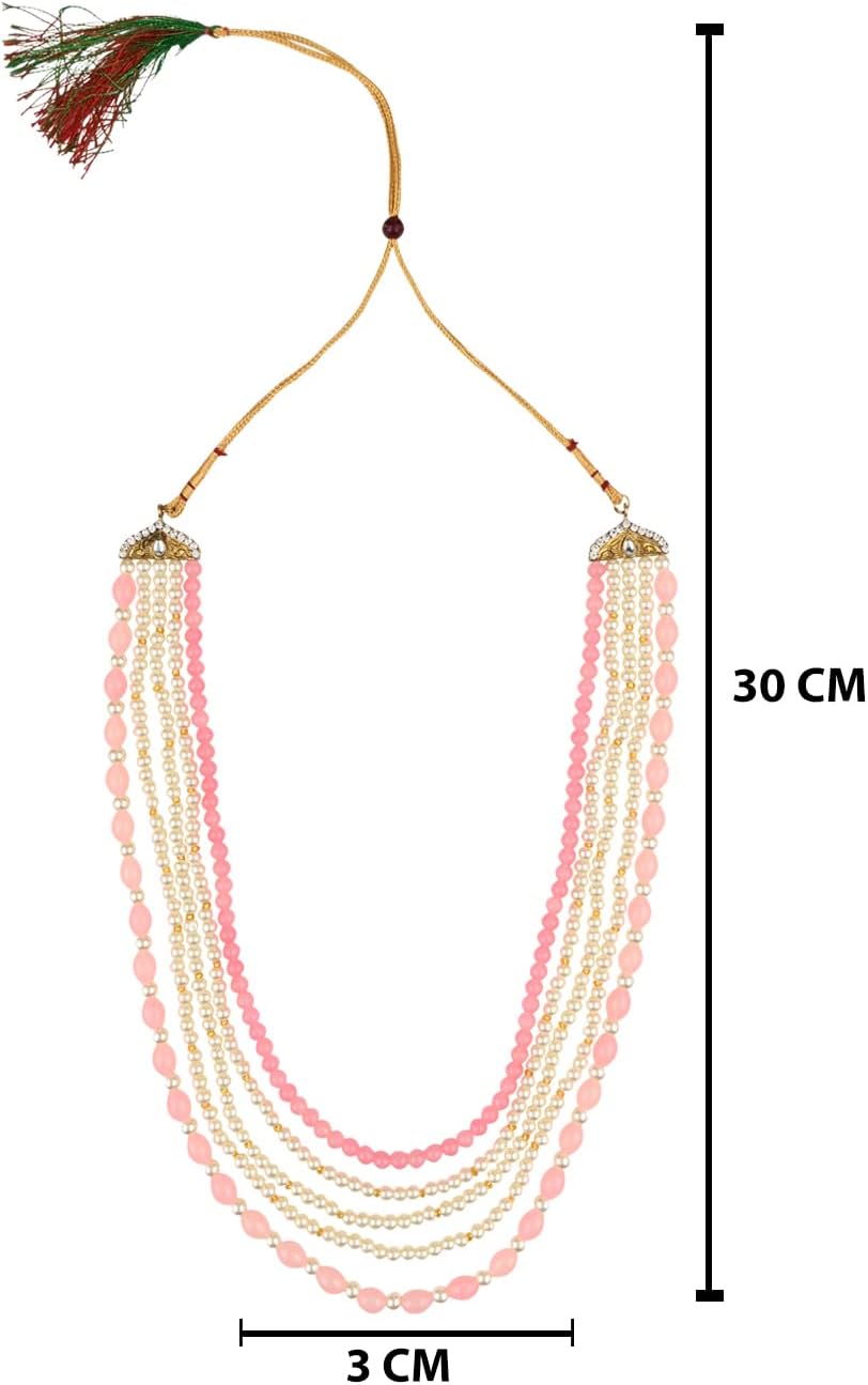 I Jewels 5 Layered Gold Plated Indian Wedding Bollywood Dulha Moti Mala Long Groom Necklace/Mala For Men (MLP43)