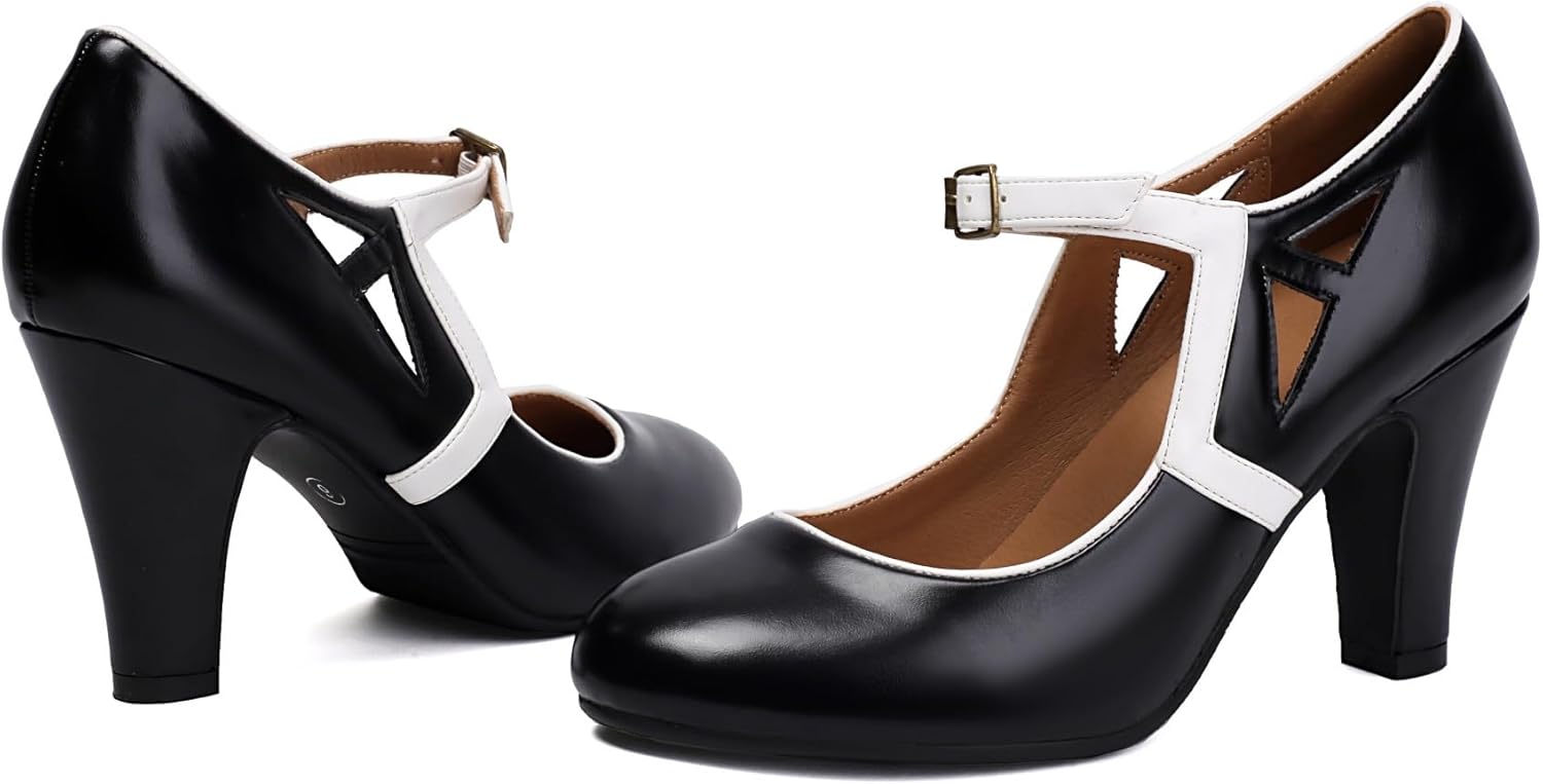 Women's Mary Jane Vintage Close Round Toe Vintage 1950s Heels Retro 1920s Victorian Pumps Anckle Straps 1930s Shoes - Image 3