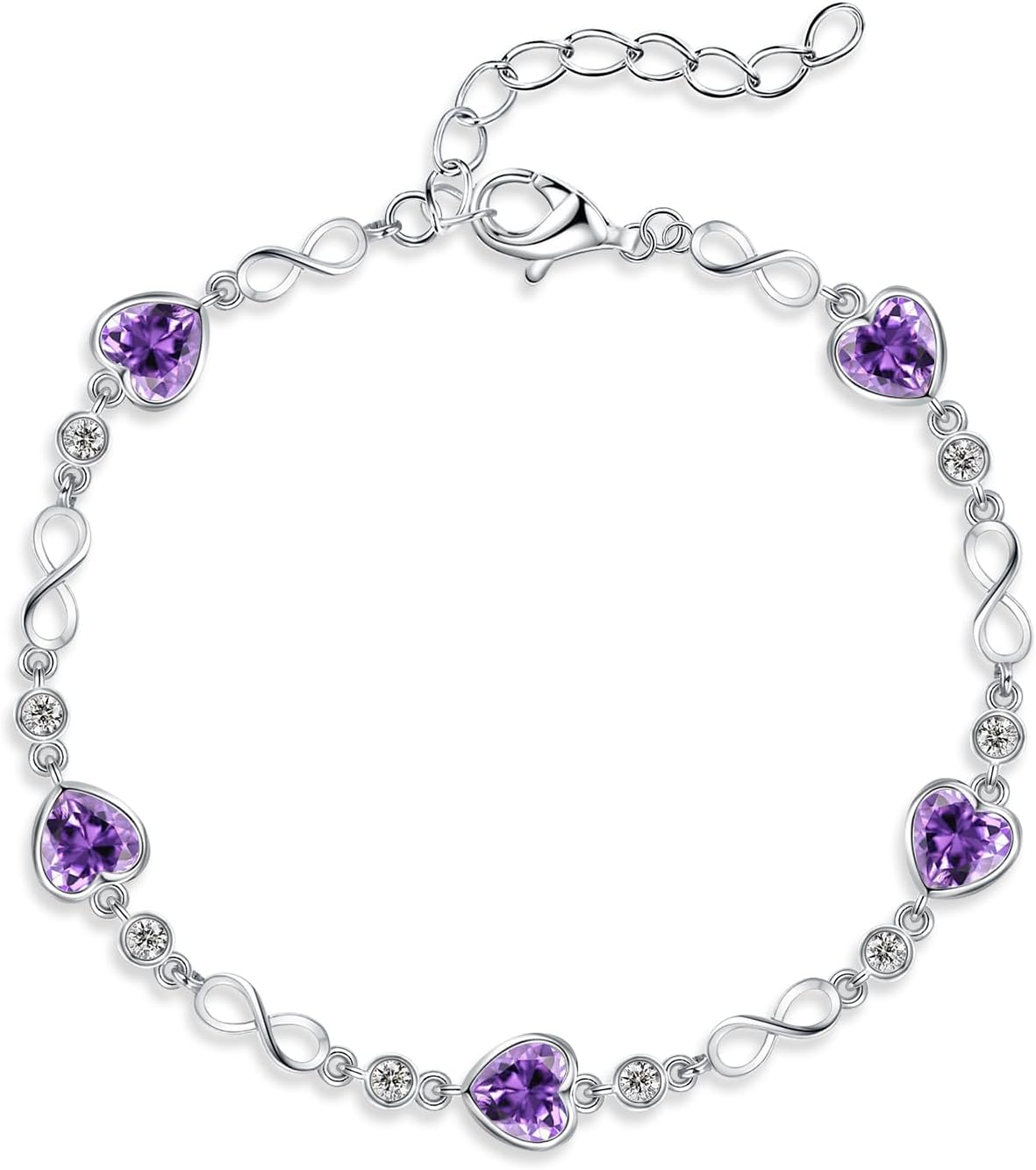 Valentine's Day Gift for Her | Sterling Silver Birthstone Bracelet for Women | Ideal Birthday Anniversary Jewelry | 14k G Plated Infinity Heart Link Adjustable Bracelet, Gifts for Wife Mom Girlfriend