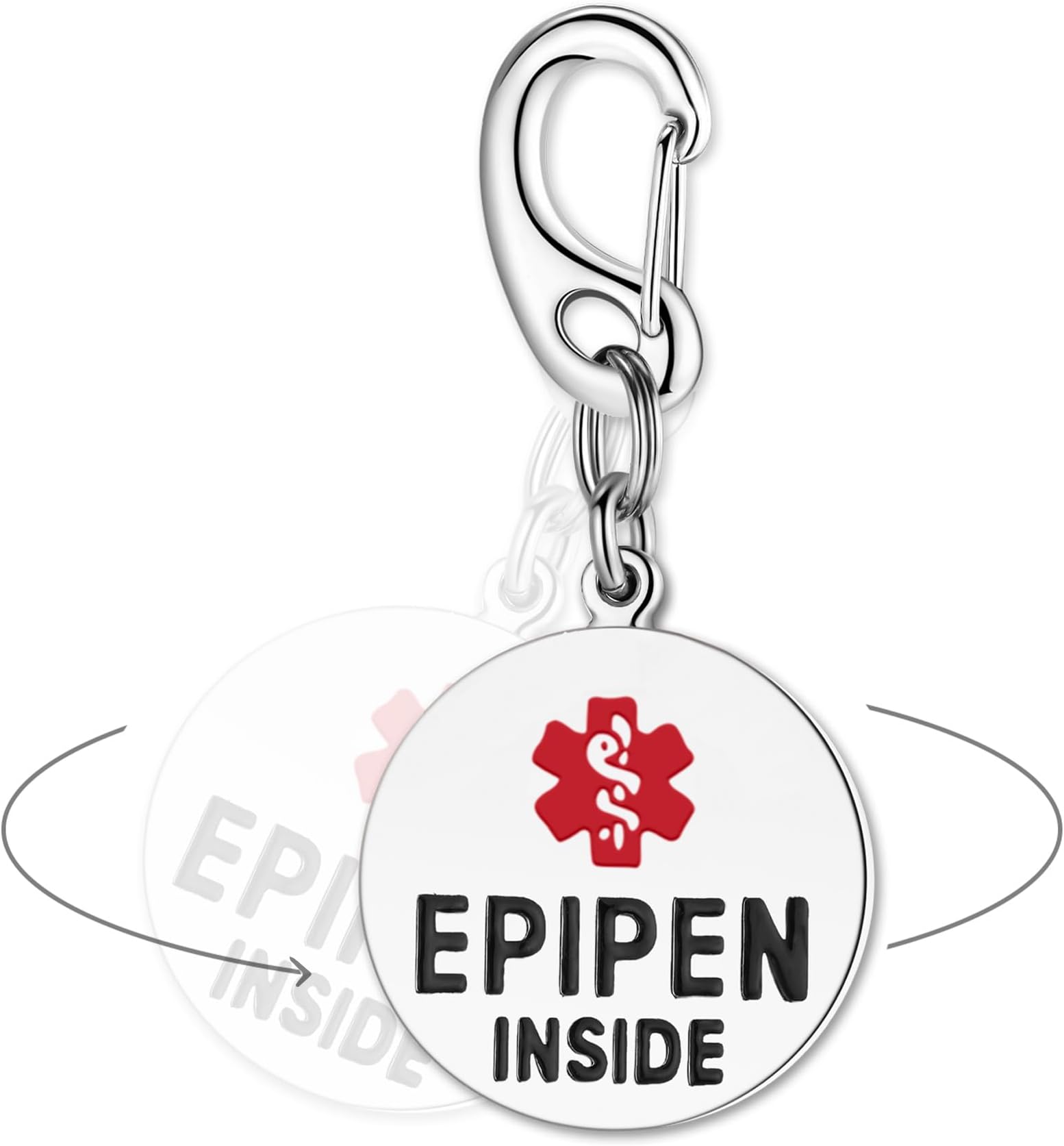 Divoti EpiPen Inside Medical Alert Tag โ Reliable Essential Safety ID for Anaphylaxis โ High-Visibility Dual-Sided Tag for Backpacks, Medical Kits & EDC โ 1 Unit 1"/SS/Quick Clip