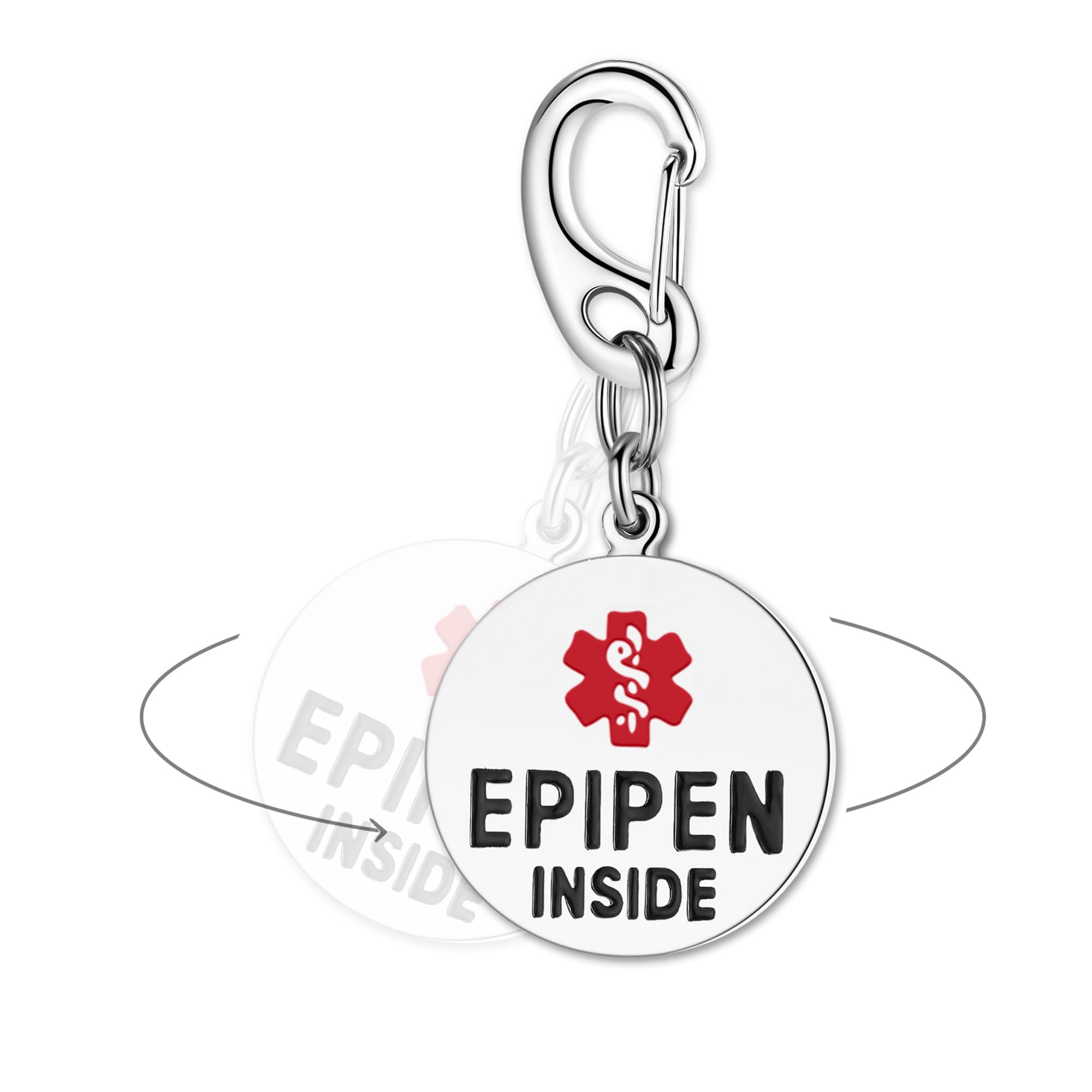 Divoti EpiPen Inside Bag Tag 1" with Quick Clip | Pre-Engraved, Dual-Sided & Bold Lettering - Stainless Steel & Heavy-Duty Construction - Medical