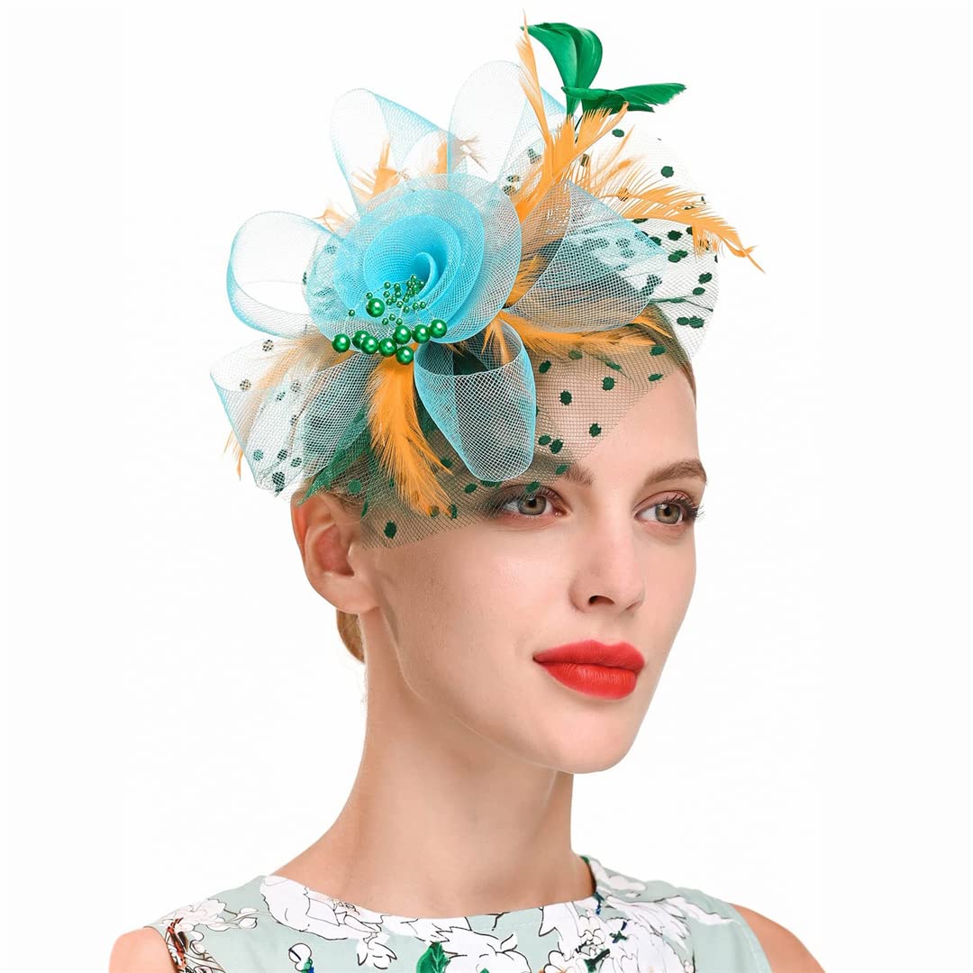 fascinator, Fascynatory damskie kwiatowe siateczkowe wstążki pióra kapelusz nakrycie głowy lub klips koktajlowy herbaciane przyjęcie