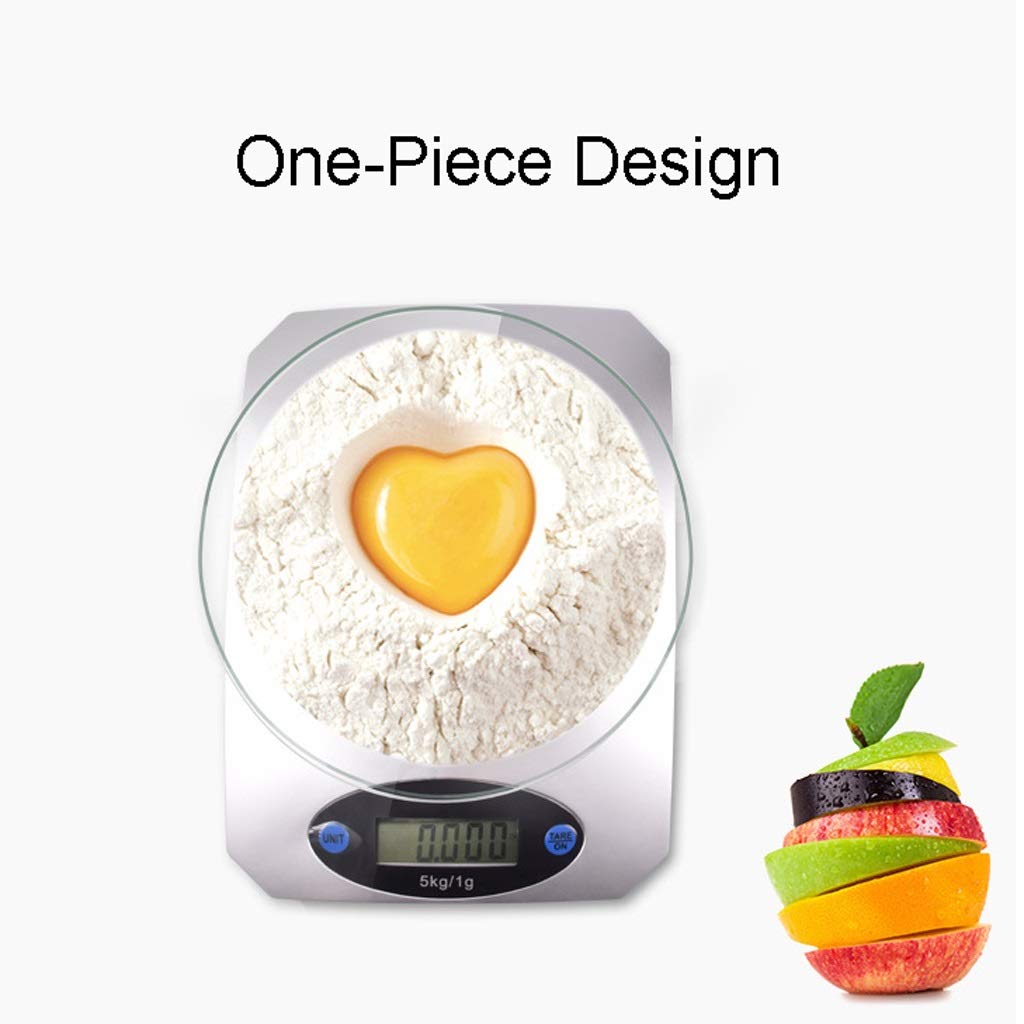 Balanzas para pesar alimentos, Báscula digital de cocina/alimentos de 5 kg/1 g for cocinar y hornear con función de tara y bandeja de vidrio extraíble, sistema de sensor de alta precisión (Color : Sil